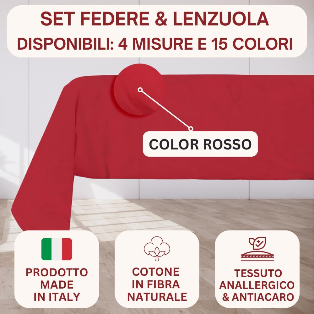 Lenzuola Letto Singolo 100% Cotone con Federa