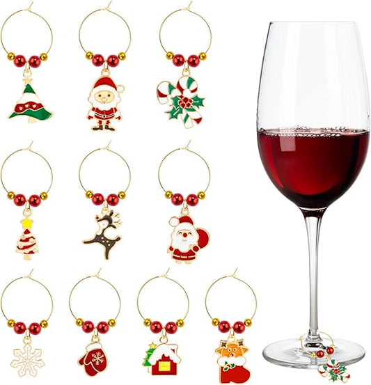 MELLIEX 10 Pezzi Natale Charms in Vetro per Bicchiere da Vino