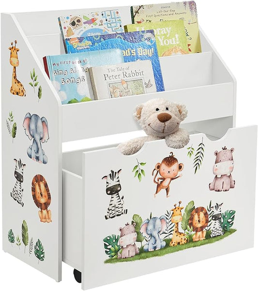 Juskys Libreria bambini con 3 scomparti e portagiochi