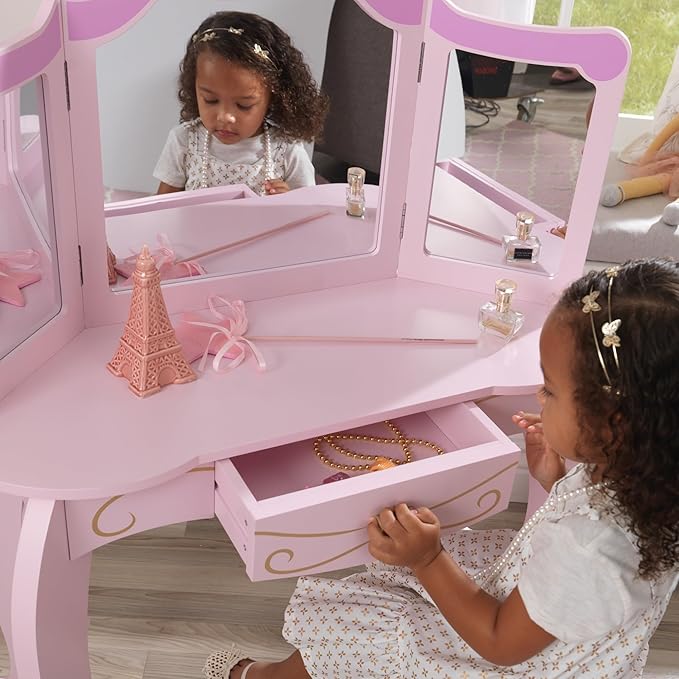 KidKraft Toeletta Principessa con Specchio e Sgabello in Legno per Bambini