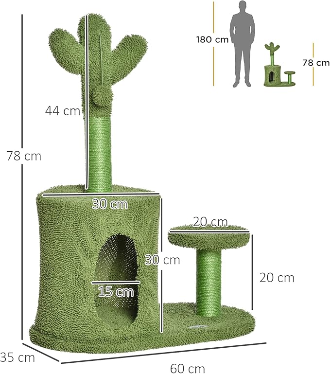 PawHut Albero per Gatti a forma di Cactus 60x35x78cm