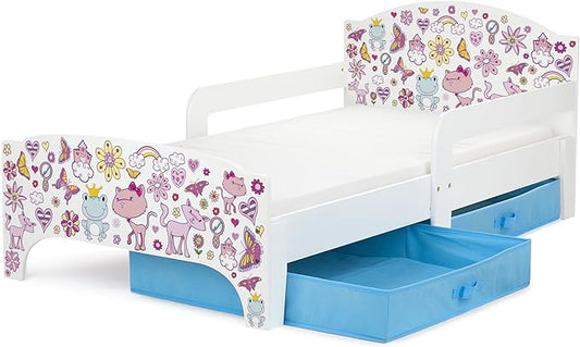 Leomark letto per bambini in legno 140x70 cm Gatti Rosa