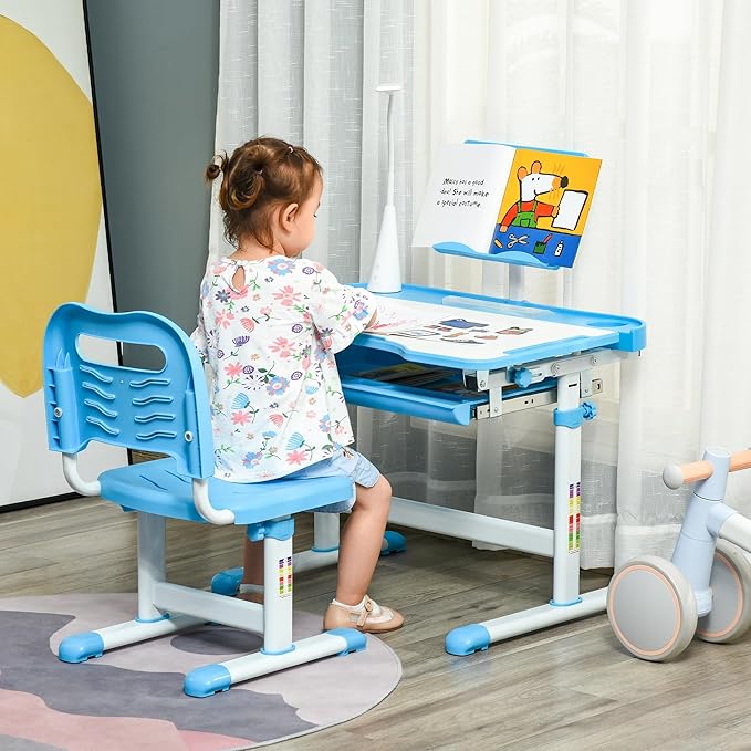 HOMCOM Banco Scuola con Sedia per Bambini con Lampada LED