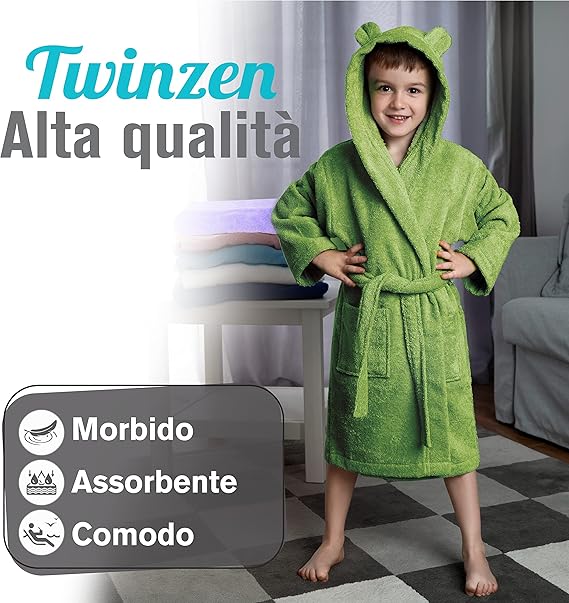 Twinzen - Accappatoio Bambini Cotone OEKO-TEX® Senza Prodotti Chimici