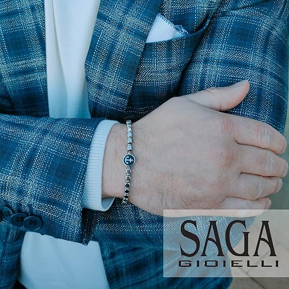 SAGA GIOIELLI Bracciale Uomo Quadrello Acciaio Ancora