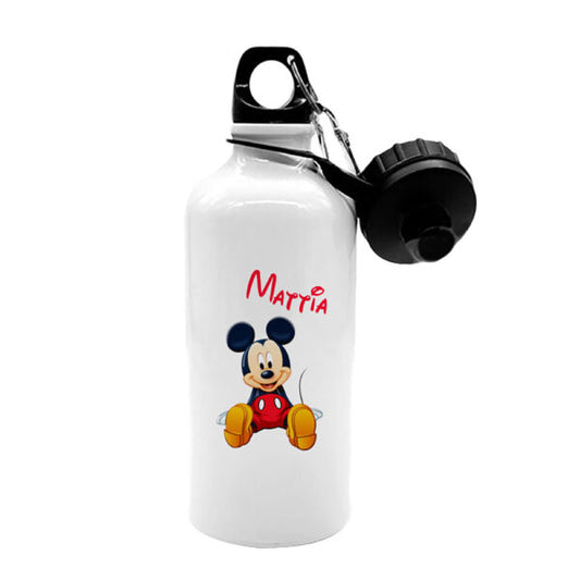 Borraccia in alluminio 500ml personalizzata con nome cute topolino