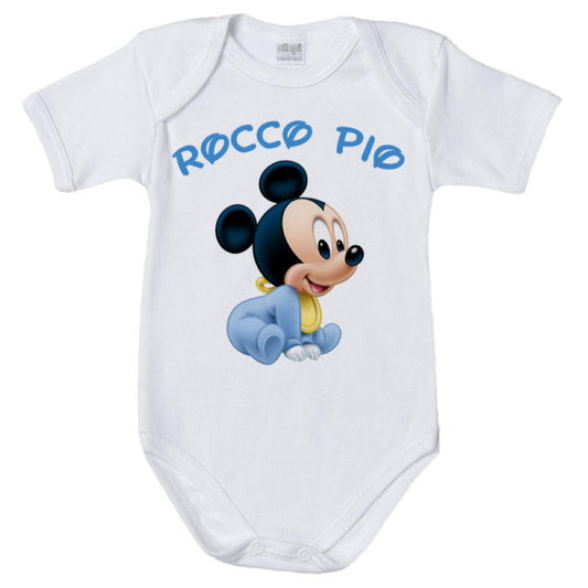 Body neonato personalizzato con nome baby topolino seduto