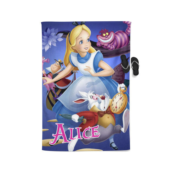 Telo mare in microfibra personalizzato con nome Alice in wonderland