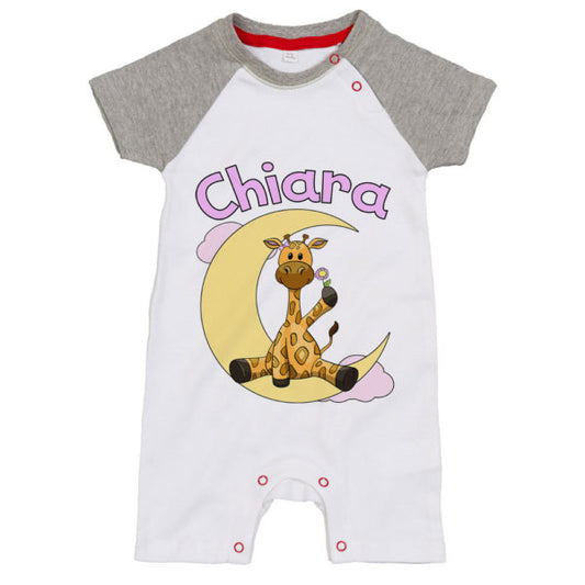 Pagliaccetto neonata personalizzato con nome giraffa sulla luna