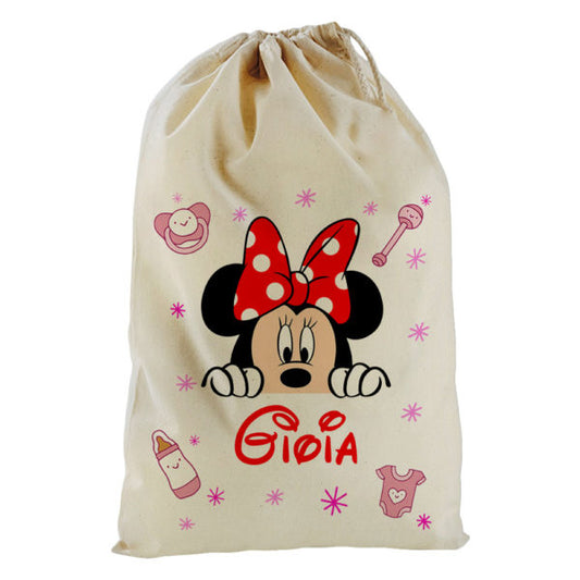 Sacchetto personalizzato con nome minnie che esce dalla tasca