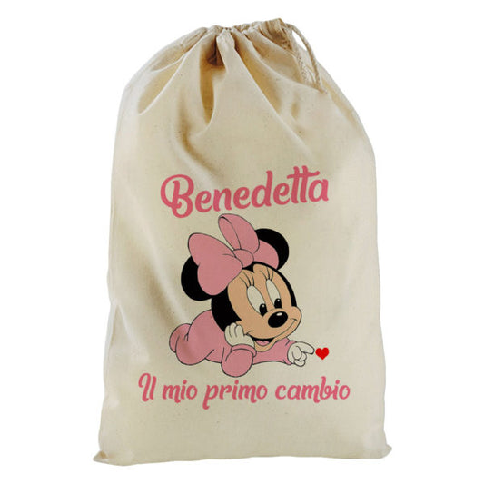 Sacchetto personalizzato con nome baby minnie il mio primo cambio