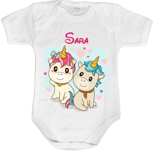 Body neonata personalizzato con nome unicorni