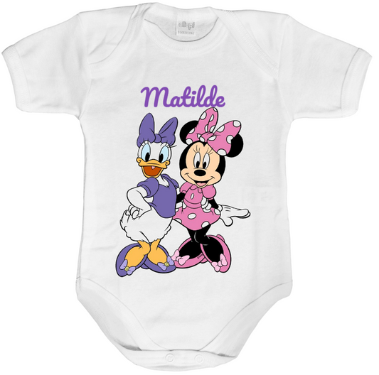 Body neonata personalizzato con nome Minnie e Paperina