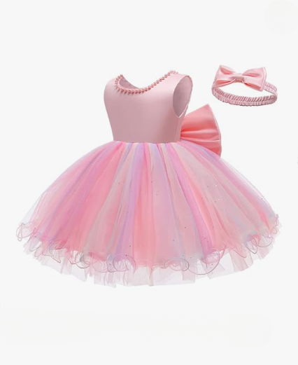 Abito bimba da cerimonia con tulle rosa