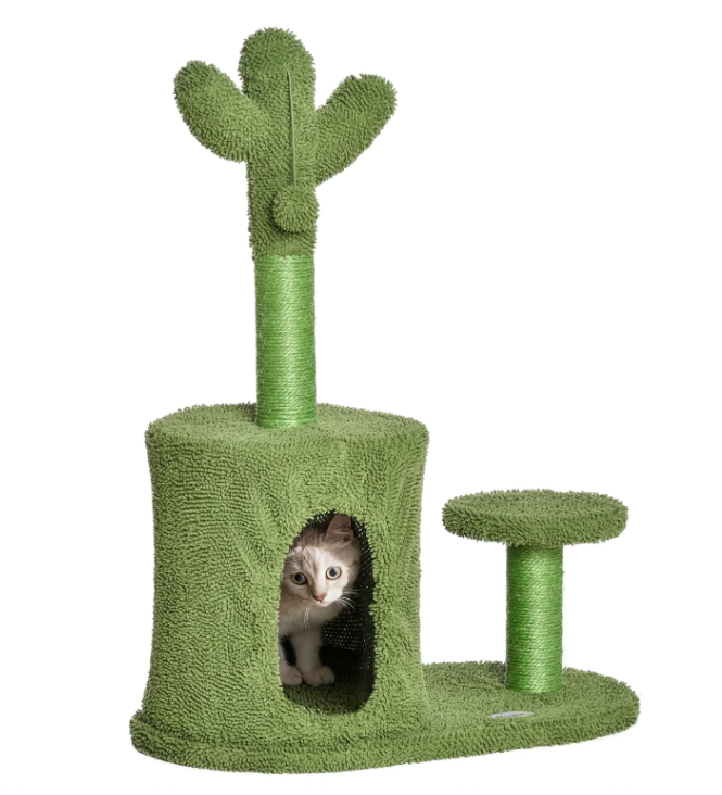 PawHut Albero per Gatti a forma di Cactus 60x35x78cm