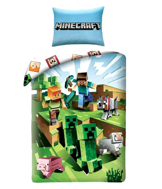 MINECRAFT - Set di biancheria da letto in cotone con copripiumino + federa