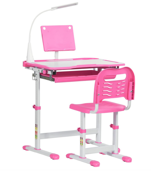 HOMCOM Banco Scuola con Sedia per Bambini con Lampada LED