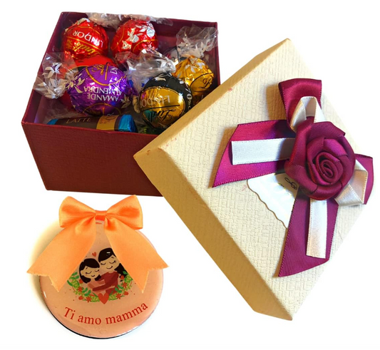 Regalo Mamma - Cofanetto Quadrato + 100 gr Assortiti + Calamita "Ti Amo Mamma" - Confezione Regalo Natale 2024 (PANNA)