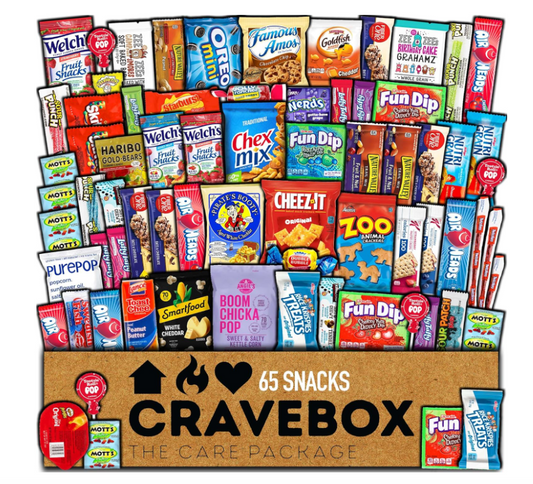 CraveBox Cesto regalo di varietà di patatine, bar, biscotti, dolci o salati, 65 pezzi