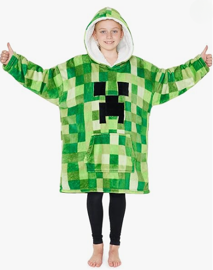 MINECRAFT Felpa Bambino Oversize in Pile con Cappuccio