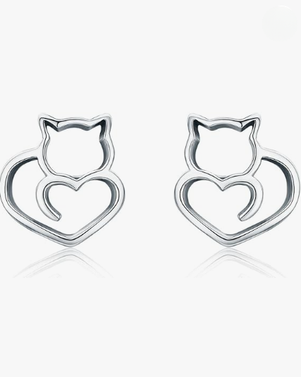 TIZU Orecchini in argento 925 Cuore-gatto