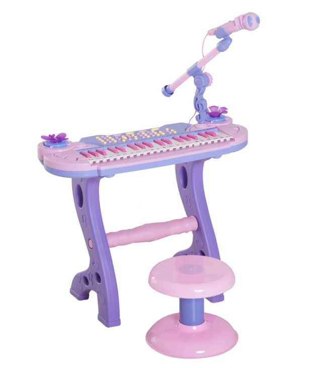 HOMCOM Pianola per Bambini con Sgabello e Microfono