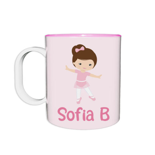 Tazza in plastica personalizzata con nome ballerina castana