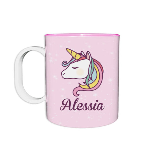 Tazza in plastica personalizzata con nome unicorno magico