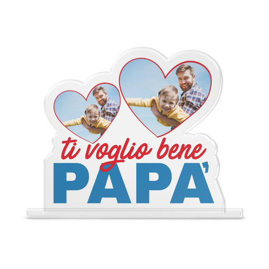 Targa in plexiglass personalizzata con foto nei cuori ti voglio bene papà